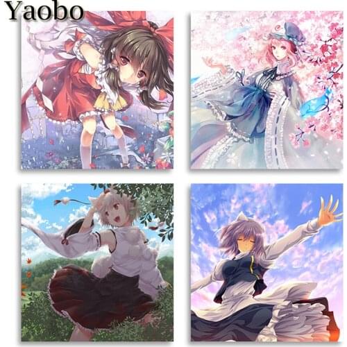 4 pcs DIY Diamond Mosaic Japanese cartoon girl Diamond Painting Cross Stitch Kit Diamond Embroidery Round Rhinestones Decoration