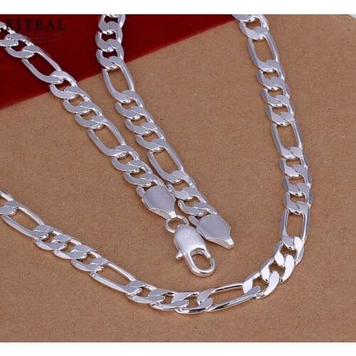 New 2017 silver color S925 necklaces men necklace chain 8mm 20inch Flat Sideways tattoo choker bijoux SMTN034