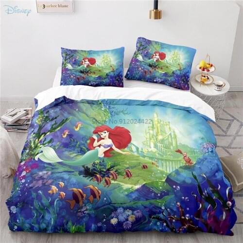 New Disney Mermaid 3d Pattern Duvet Cover Set with Pillowcase Bedding Set Twin Full Queen King Size for Children Bedroom Decor