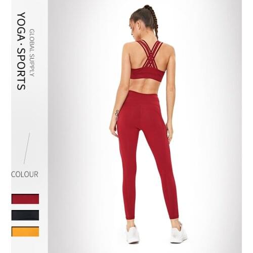 Hot style Yoga Suit Women European And American Fitness Set Cross Border Tight Yoga Pants Sport Beauty Back Bra Summer Quick-Dry