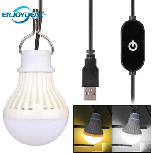 New Portable 5W LED USB Touch Switch Dimmable Camping Light Lamp Globe Bulb With 2 Light Color For Night Fishing Cycling