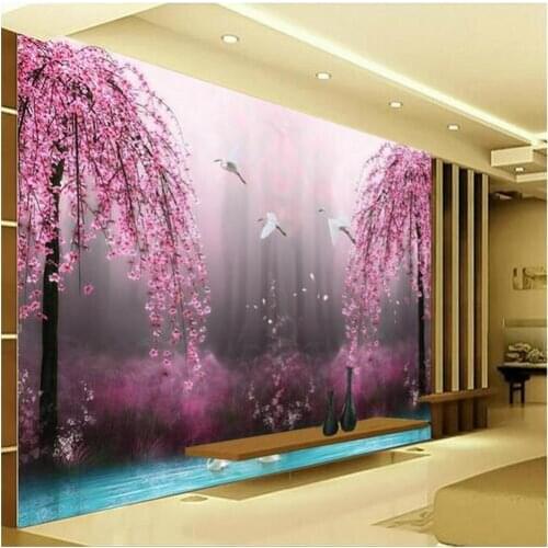 Romantic Purple peach Crane Lake wall art background photography bedroom mural wall wallpaper 3d Custom painting for living room