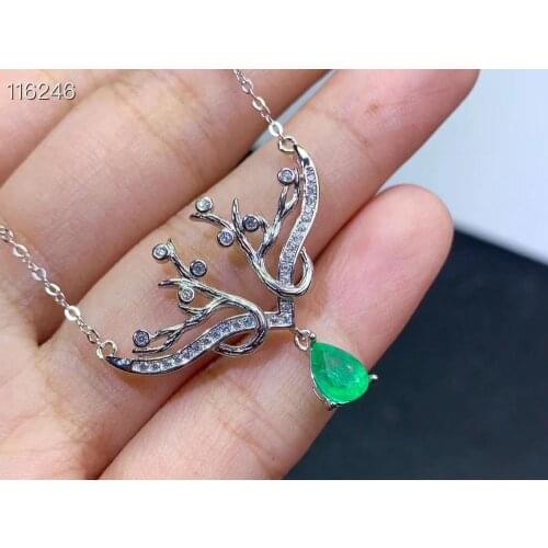 The Best engagement Gift Emerald Pendant Solid S925 Sterling Silver Emerald necklace For Women Colour Gem Stone