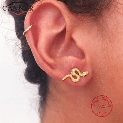 925 Sterling Silver Punk Snake Stud Earrings for Women Simple Gold Silver color Studs Female Fashion Minimalist Jewelry