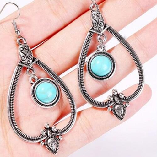 9 Styles Electroplating Water Drop Flower Leaf Round Shape Blue Stone Hanging Earrings Delicate Boho Ethnic Style Jewelry Gift