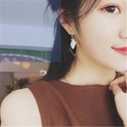 Korean natural white times square earrings earrings women simple temperament retro geometric earrings