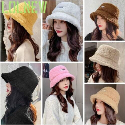 Women Girl Solid Color Embroidered Letter Sink Hat Plain 2020 Winter Warm Lamb Cashmere Fisherman Hat Outdoor Plush Cap