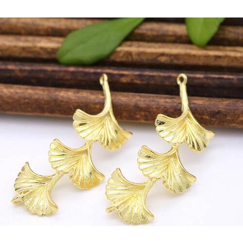 10pcs Brass Casted Gingko Leaf Leaves Branch Charms Pendant Connectors Quality Gold Silver Color DIY Jewelry Crafts Accessories
