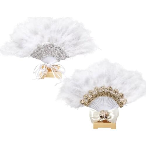 Modern Feather Hand Fans Ornament Handmade Photo Props Bride Wedding Valentines Day Birthday Decoration