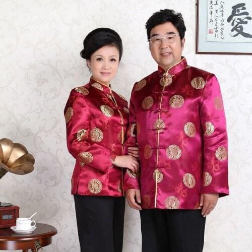Traditional Chinese Clothing Men Aged Old Autumn Women Lovers Costume Grandpa Grandma Birthday Wedding Loose Coat Cheongsam Top