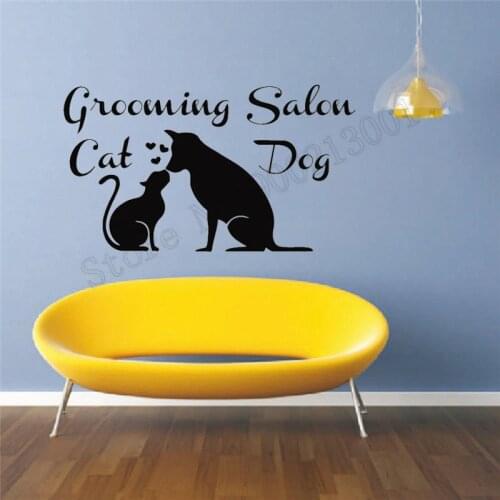 Grooming Salon Dog With Cat Wall Decoration Beauty Salon Poster Art Vinyl Removeable Ornament Modern Mural Decal LY785