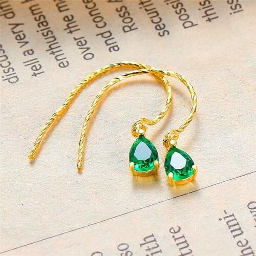 Green Hanging Dangle Earrings Luxury Female Small Water Drop Earrings Fashion Real 925 Sterling Silver Gold Earrings For Women