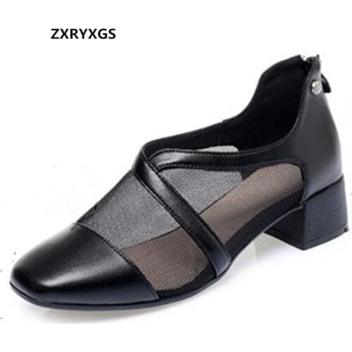 Best Sale 2020 New Classic Top Cowhide Mesh Summer Sandals Women Leather Sandals Fashion Casual Shoes Women Sandals Large Size