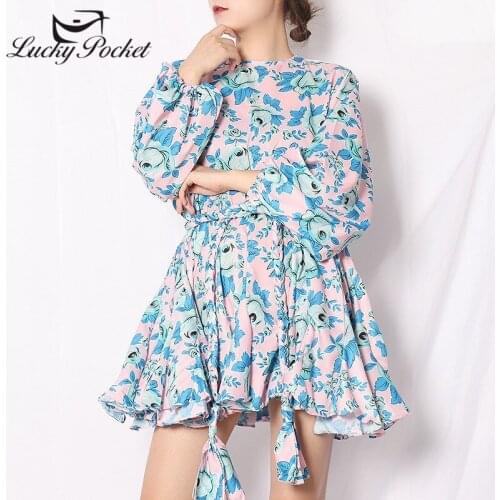 Women Summer New Fashion Sweet Floral Print O-Neck Blue Vestidos Ladies Loose Puff Sleeve Mini Dress Female Casual Dresses ML83