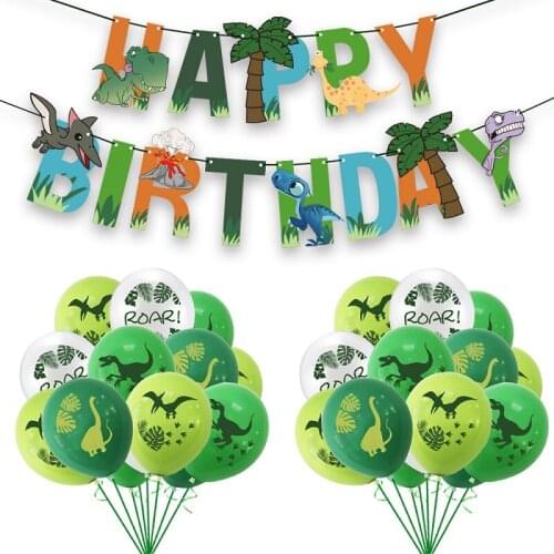 1Set Dinosaur Confetti Latex Balloons Happy Birthday Banner Jungle Wild Animal Kids Birthday Party Decoration Baby Shower Globos