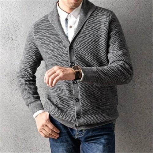 100%cashmere v-neck thick knit men smart casual solid H-straight single breasted cardigan sweater 2color S-2XL