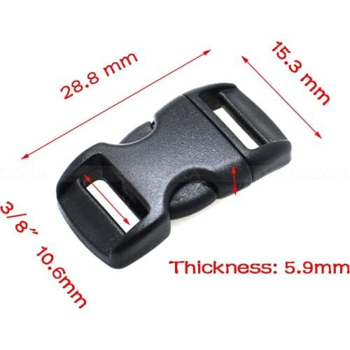 3/8"(10mm) Contoured Side Release Mini Buckles For Paracord Bracelet/Cat Collars Black 1000pcs/pack