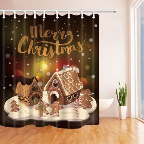 3D Digital Printing Christmas Decor Gingerbread Man with Houses Candy in Snow Shower Curtains