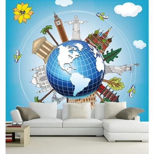 Custom 3D murals,around the World Cartoon childrens room ceiling papel de parede, living room sofa TV wall bedroom wallpaper