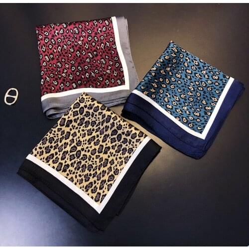 70cm Leopard Print Hair Scarves For Women Fashion Neckerchief Headband Silk Satin Hijab Scarf Female Square Bag Scarfs Dropship