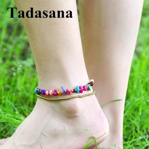 Natural Stone Foot Jewelry Colorful Crystal Anklet Summer Barefoot Ankle Leg Bracelets Vintage Handmade Wave Gift for Women