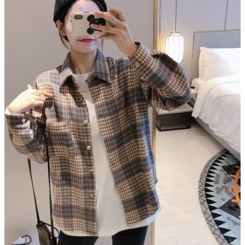Blouse Women Shirt Plaid Women Loose Long Sleeve Shirt Coat Spring Autumn Blusas Mujer De Moda