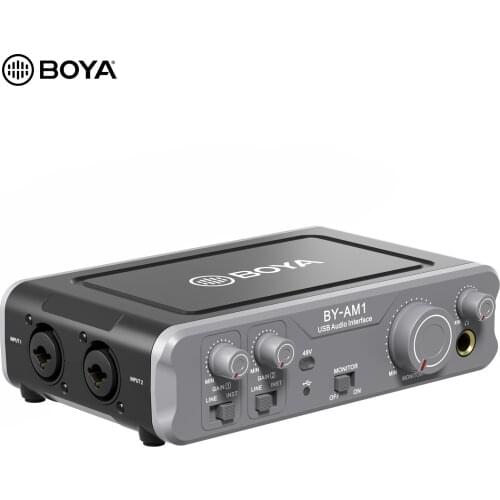 BOYA BY-AM1 Dual-Channel Audio Mixer USB Audio 6.35mm/XLR Combo Inputs 6.35mm Headphone 48V Phantom Power for Audio Recording