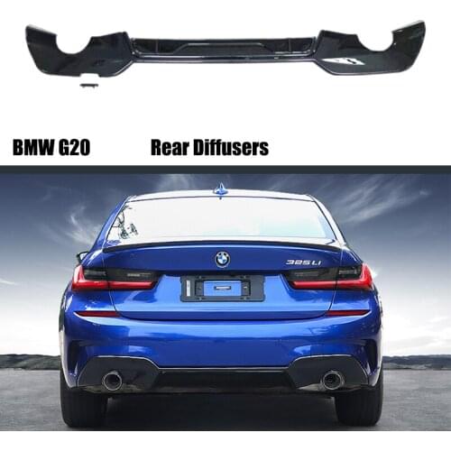 For BMW 3 Series G20 G28 M Sport 2018 2019 2020 MP Style Round Exhaust Tip Type Bumper Lip Guard Black Rear Lip Diffuser Spoiler