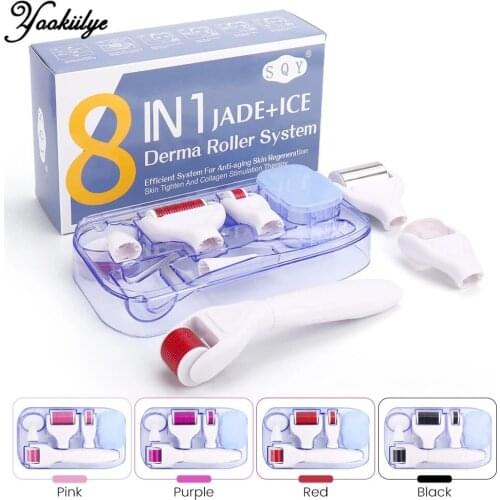 DRS 8 In 1 Titanium Derma Roller Microneedle Kit Facial Rollor Skin Rejuvenation Remove Scars Manual Face Care Massage Hair-loss