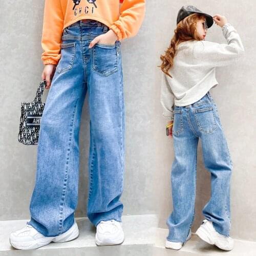 Teenage Girls Jeans 2020 Spring Summer Fall Casual Loose Kids Leg Wide Pants School Children Trousers 6 8 10 12 girls pants