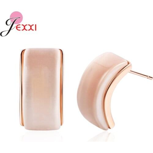 Elegant 925 Sterling Silver C Shape Stud Earrings For Women Girls Lady Wedding Party Jewelry Hot Sale Opal Stone Earring Studs