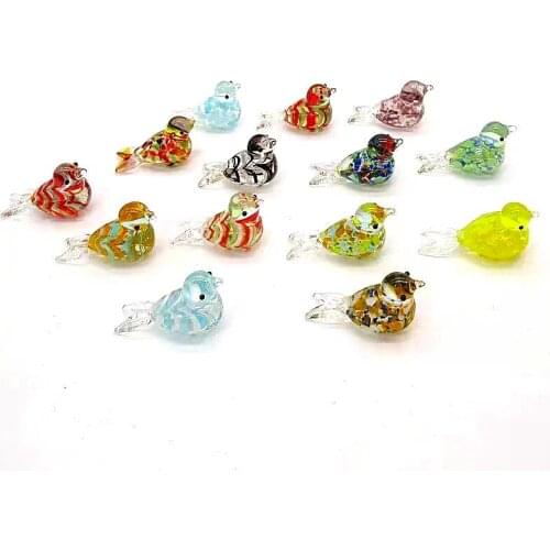 Handmade glass bird figurine Custom mini Thumb size design Easter colorful lovely animal ornament home garden decor accessories