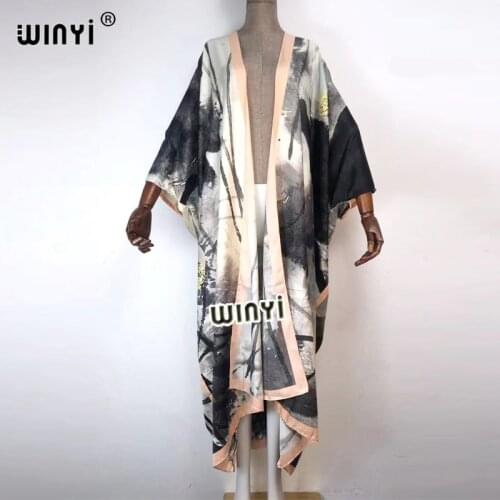 Kuwait Autumn Women Cardigan Loose Long Dress Cocktail Party Boho Maxi African Holiday Batwing Sleeve Silk Traf Robe Kimono
