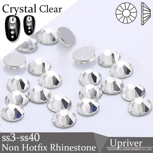 Upriver Small Size Nail Art Rhinestone Crystal Clear SS3 - SS40 Flatback Non Hot Fix Rhinestone Glue On For Nails