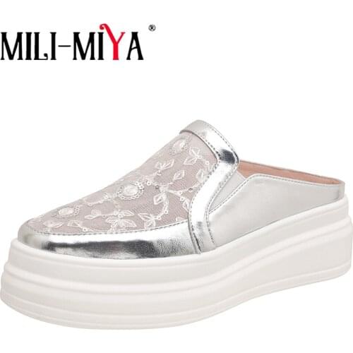 MILI-MIYA Brand Design Bling Sequined Mesh Woman Mules Fish Scales Slides Embroider Flat Platform Sandals Casual Wild Footwear