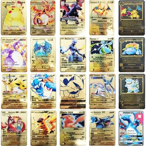 HOT Game Anime Battle Pokemon Cards Gold Metal GX EX Card Charizard Pikachu Collection Card Action Figure Model Child Toy Gift