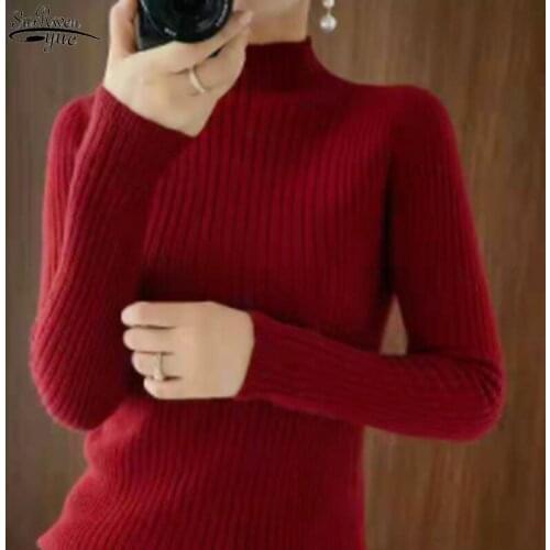 Slim Half High Collar Bottomed Pullover Sweater 2021 Autumn Winter New Long Sleeve Wool Sweater Solid Jumper Sueter Mujer 17194