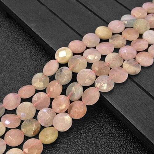 10/16mm Coin Shape pink Morgan Natural Stone Beads For Jewelry Making Beads 15'' Needlework DIY Beads Bracelets For Women