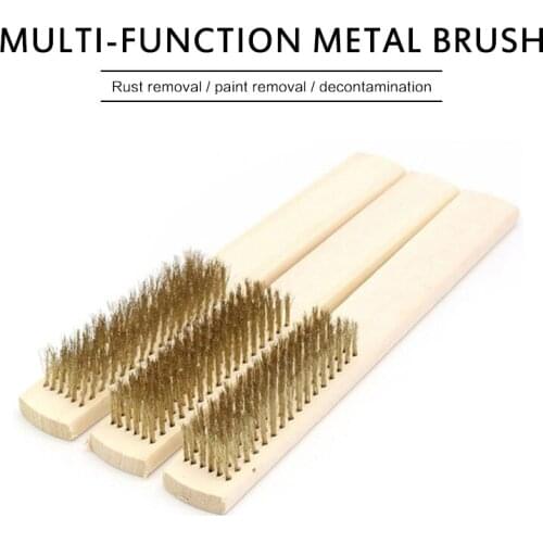 Wooden Handle Copper Plated Wire Brush Cleaning Brush Copper Wire Brush Manual Tool Brush Rust Removal Tool Wooden Handle Brush