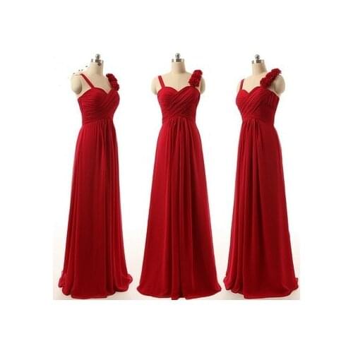 2021 New fashion style three pink flower purple blue ice red black chiffon rectangular royal bridesmaid dress free shipping