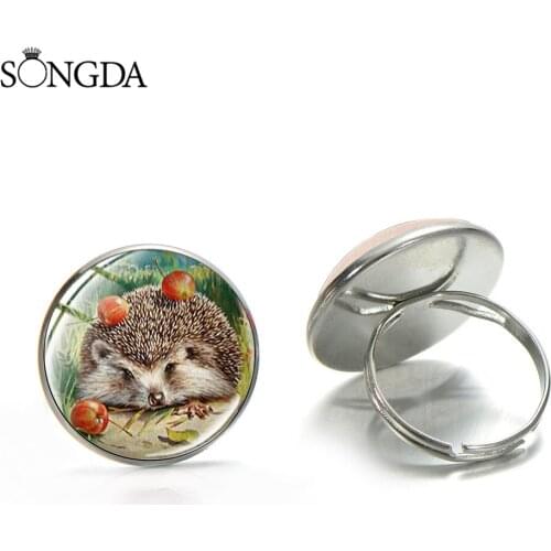 SONGDA Cute Hedgehog Cartoon Flower Butterfly Rings For Women Kids High Heels Animal Art Photo Ring Birthday Gifts Jewelry