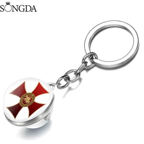 Vintage Knights Templar Christi Religious Keychain Crusaders Solomons Temple Glass Photo Cabochon Keyring Bag Jewelry