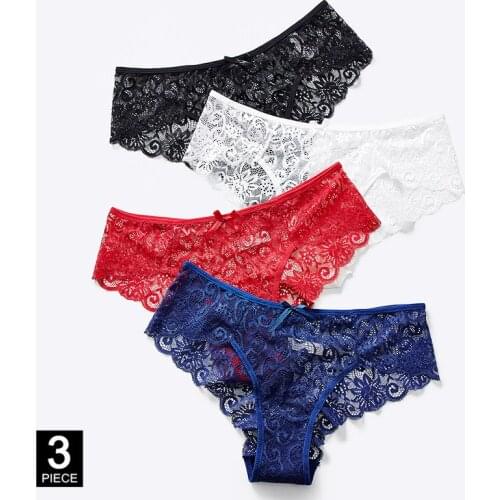 Woman Cotton Panties Transparent Sexy Lace Briefs Breathable Underwear Lady knickers Set 3 Pcs Female Underpants Dropshipping