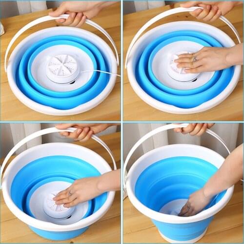 Ultrasonic Turbines Socks College Rooms Camping Mini Washing Machine Clothes Dorms Tub Apartments Laundry Cleaner Bucket Compact