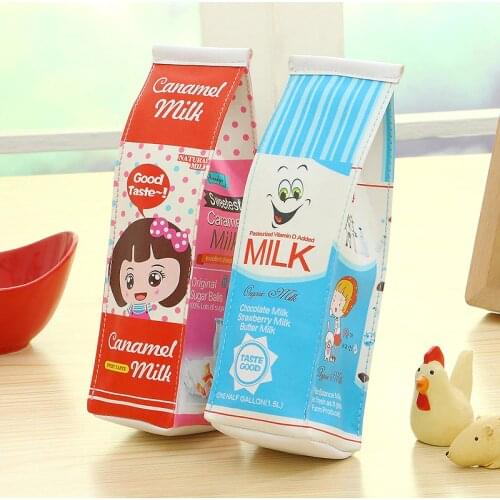 Milk Box waterproof PU Pencil case Students' gift Multifunction Organizer Bag School Office Supply Escolar Papelaria
