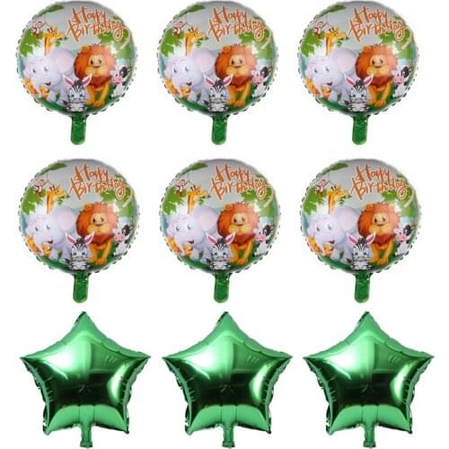 6pcs/lot Jungle Animal Lion Cow Zebra Elephant Monkey Star Foil Balloon Zoo Safari Theme Birthday Kids Baby Shower Party Decor
