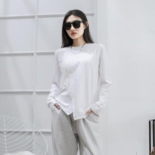 Ladies spring and summer new white large size bottom shirt Yamamoto wind irregular personality trend long sleeve T shirt