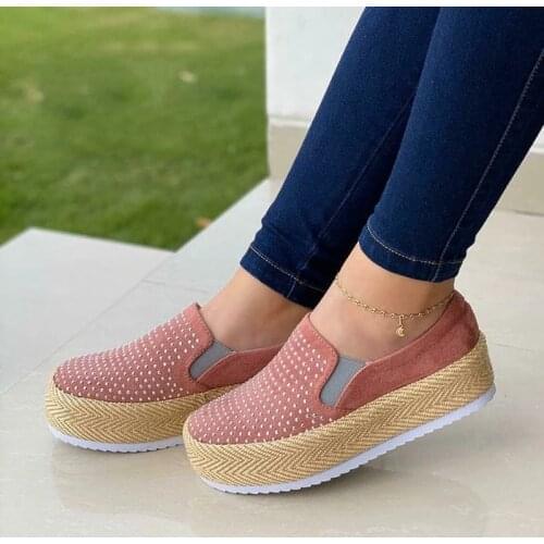 2021 Womens Slip On Loafers Ladies Crystal Platform Flat Female Shallow Causal Shoes Women Comfortable Footwear Plus Size