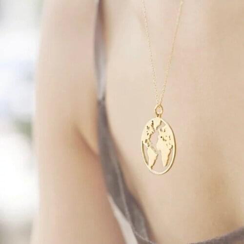 Geometric Necklace Women Aesthetic Circle Map Pendant Chain Necklace Womens Jewelry Accessories Wholesale Collares Kpop