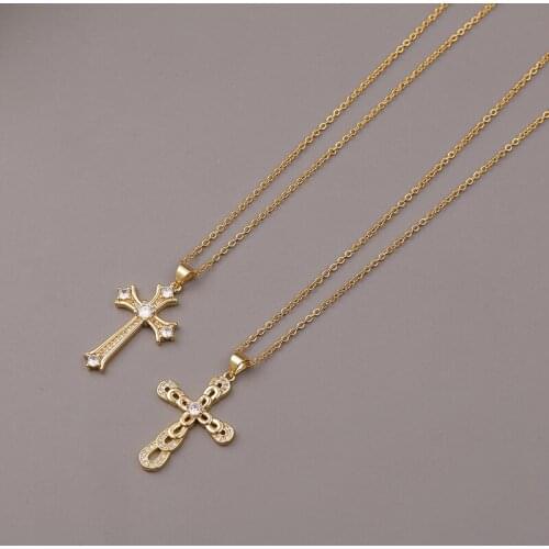 Minar Religious 2 Styles Geometric Cross Pendant Necklace for Women Ladies Sparkly Rhinestone Necklace Accessories Pendientes
